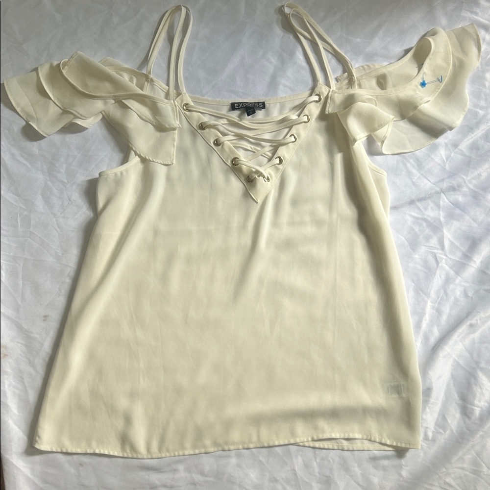Express Cream Lace-Up Cold Shoulder Camisole